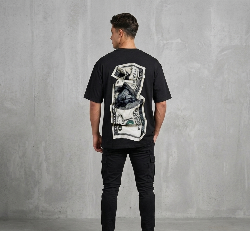 AKIDO Money Graphic Oversized T-Shirt 100% Cotton with 23" DTF Sticker